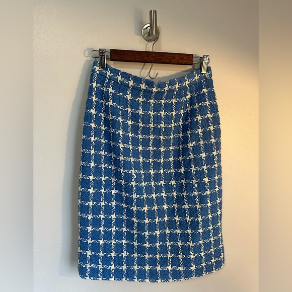 Valentino Vintage Tweed Blue & White Checkered Pencil Skirt - Size Medium - Picture 3 of 16